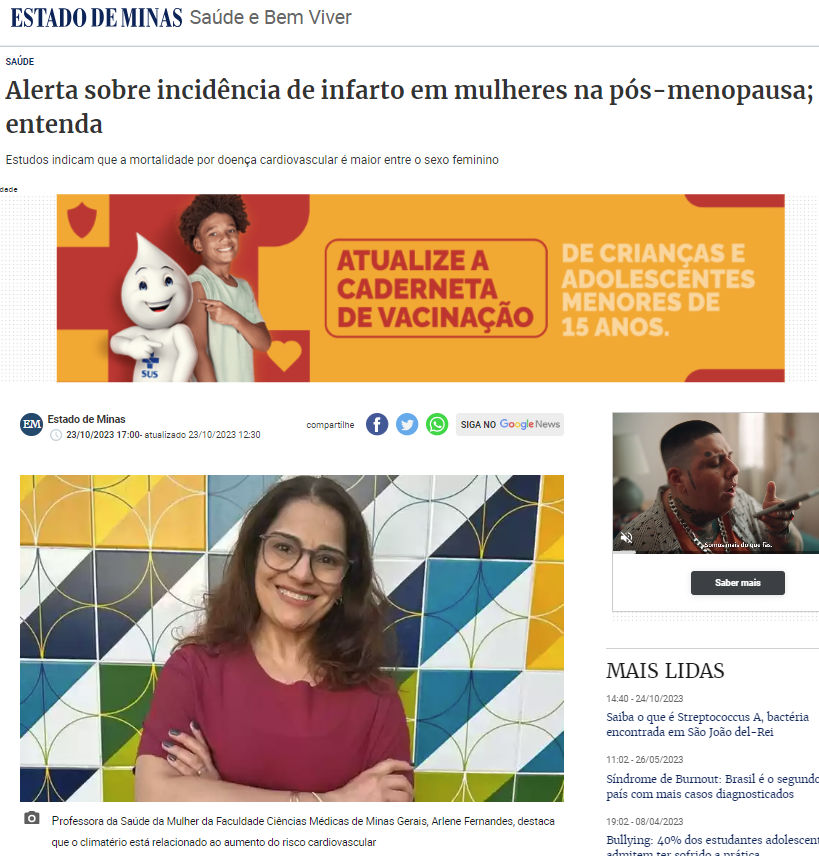 Professora da Saúde da Mulher da FCM MG Arlene Fernandes foi destaque